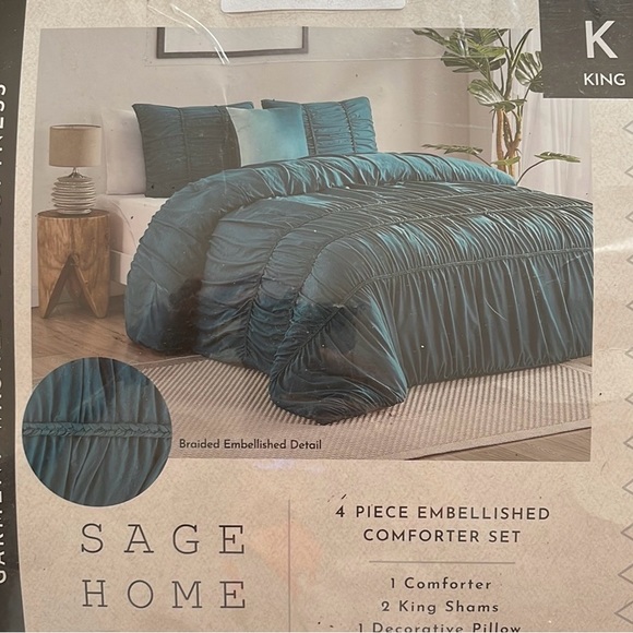 NWT - Sage Home Embellished 4-PC Comforter Set w/Decorative Pillow. - Picture 2 of 6